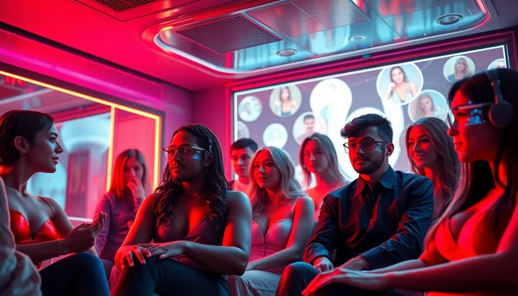 Engaging in NSFW AI chat with diverse avatars in a warm, dynamic setting.