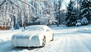 Enhance winter car protection Chattanooga with a detailed protection layer on a parked car in a snowy landscape.