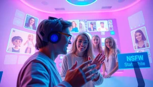 Interactive NSFW character AI chat scene with diverse avatars and engaging digital interface.