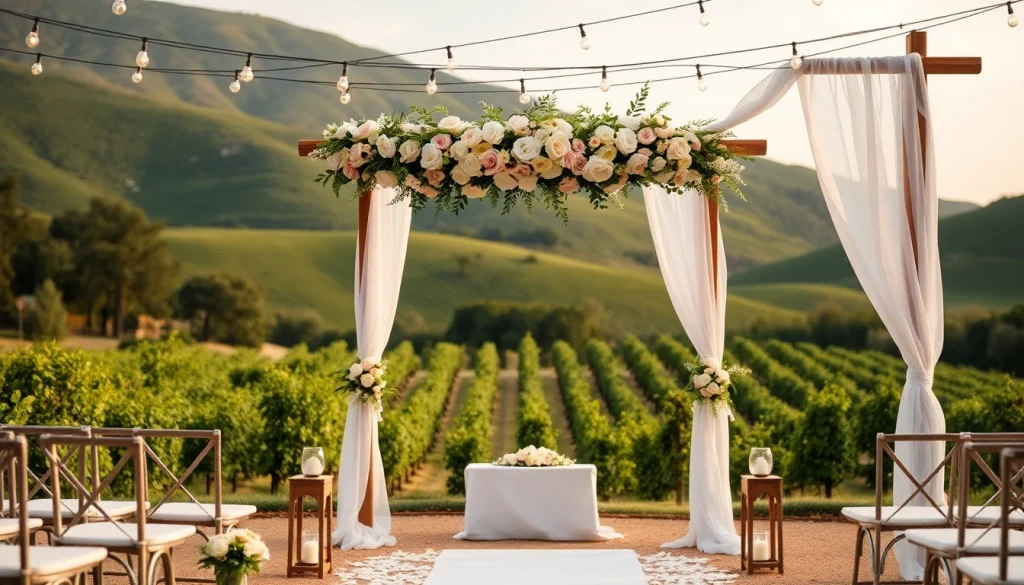 Experience breathtaking Clarksburg Wedding Venues with picturesque outdoor decor amidst scenic vineyards.