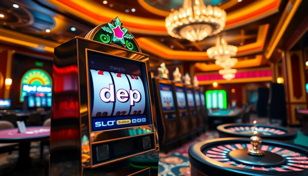 Engaging players enjoying the excitement of slot depo 5rb at a luxurious casino.