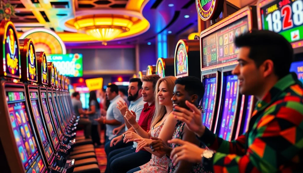 Exciting players enjoy slot demo mahjong at vibrant casino machines.
