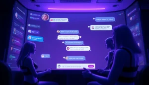 Experience engaging NSFW AI chatbots in a virtual chat room setting with vibrant colors.