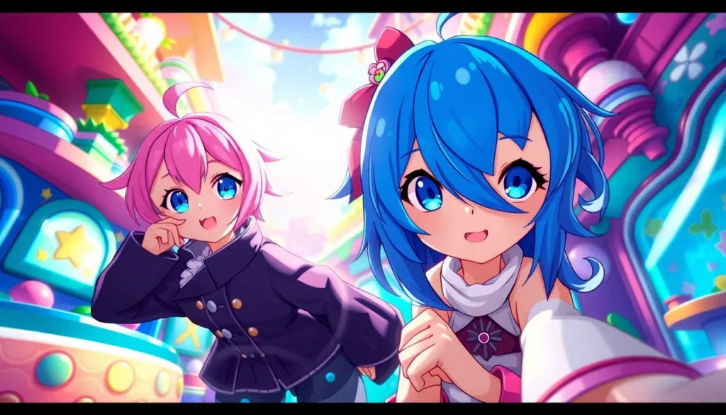 Characters from a captivating hentai game in a vibrant fantasy setting, showcasing playful adventures.