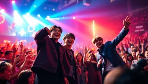 Exciting BTS news highlighting members performing live at a concert with vibrant energy.