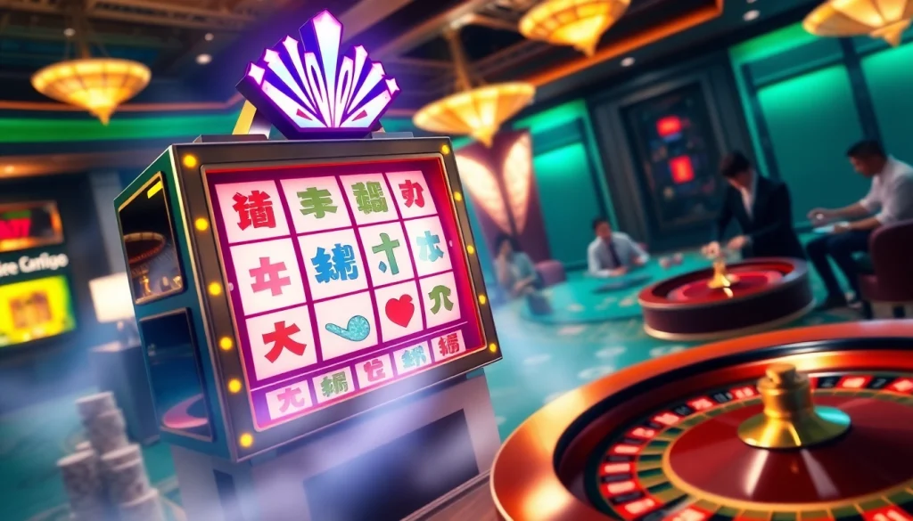 Engaging scene of players enjoying Slot Demo Mahjong at a casino, showcasing vibrant graphics and gaming excitement.