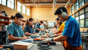 Students practicing skills at trade schools oahu in an engaging classroom setting.
