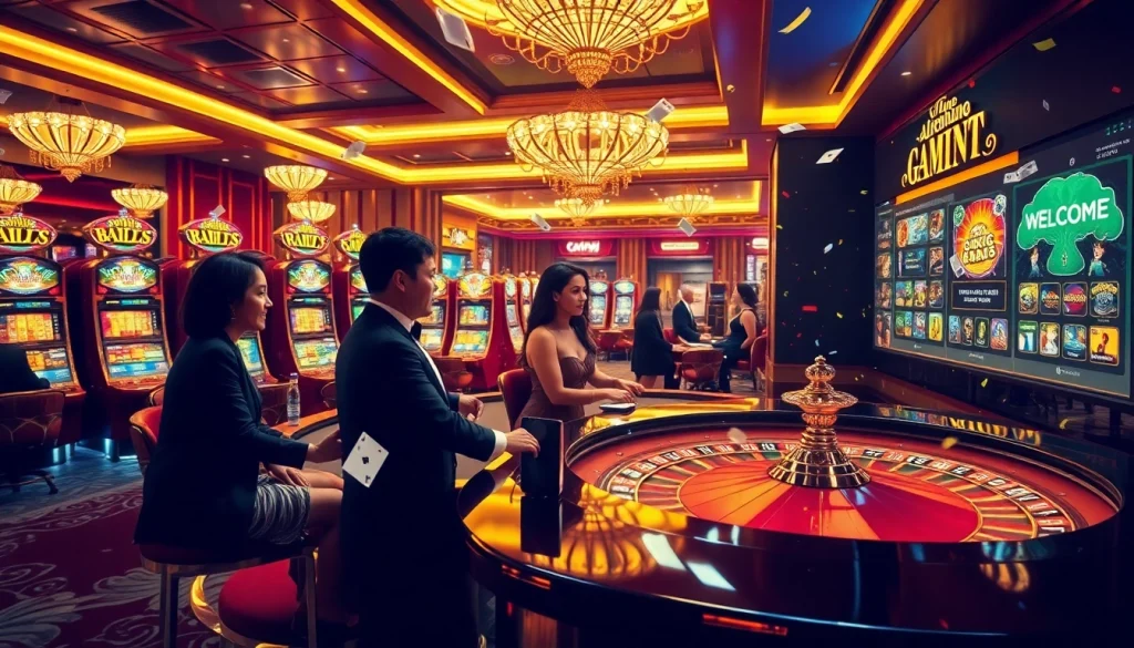 Adegan yang menarik tentang datukwin alternatif dengan para pemain di meja rolet, elemen kasino yang hidup.