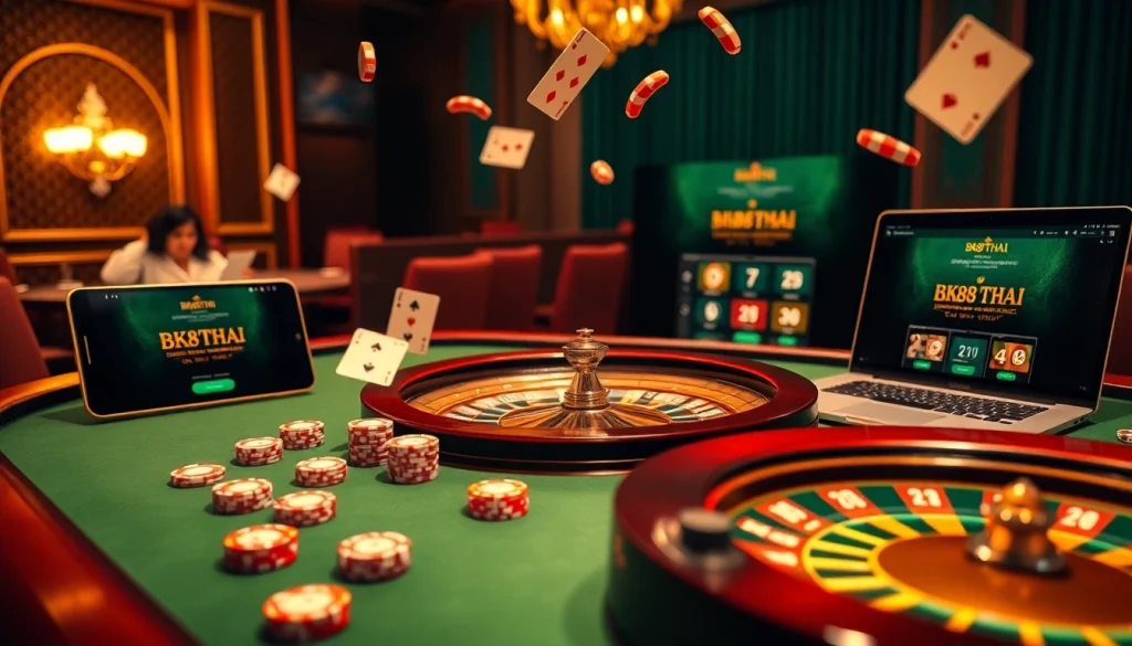 Experience the thrill of winning at BK8THAI casino with players enjoying roulette and card games.