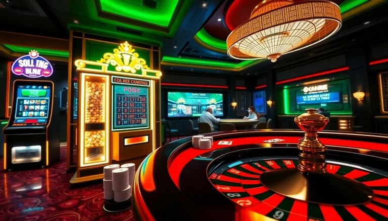 Experience excitement on trang chủ i9bet with vibrant casino imagery featuring poker games and slot machines.
