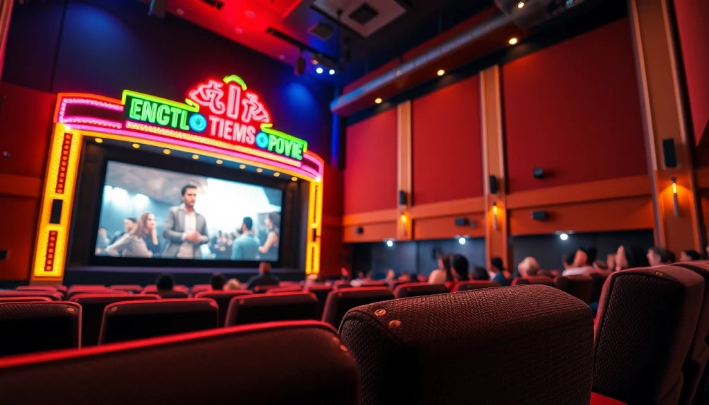 ดูหนัง ในโรงภาพยนตร์ทันสมัยที่มีการตกแต่งสวยงามและแสงไฟที่สว่างสดใส