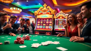 Players enjoying the thrilling slot777 machine experience in a vibrant casino setting.