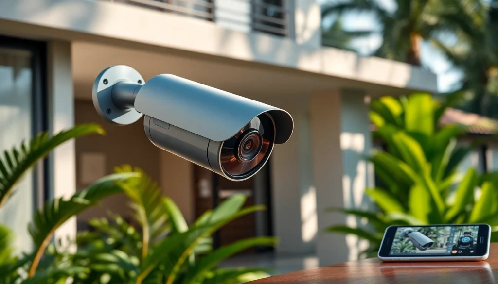 Cámaras de seguridad en Liberia con instalación moderna de cámaras IP en un entorno tropical.