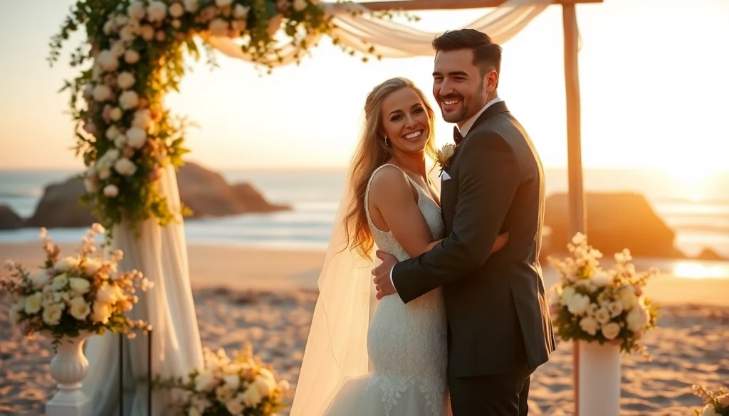 Capture the essence of Carmel wedding photography with a couple celebrating at sunset
