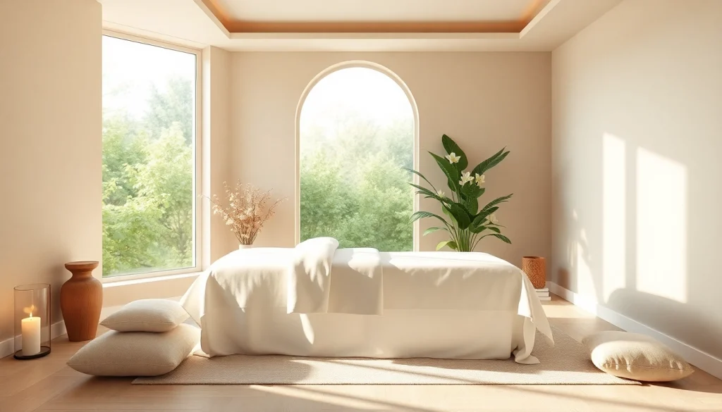 편안한 색상과 자연광이 어우러진 마사지 치료실.