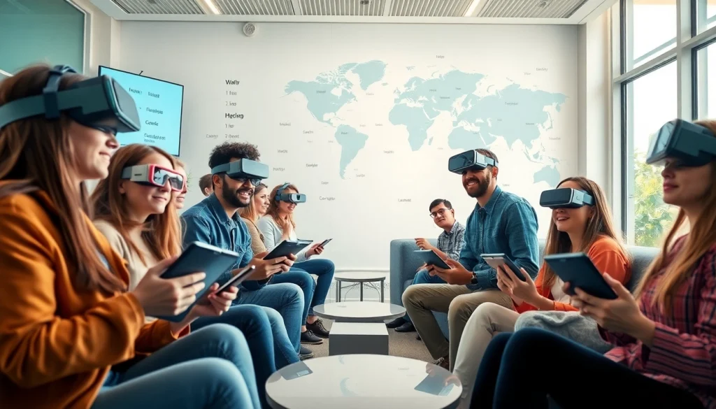 Youdao platform in a modern learning environment with diverse individuals using technology to enhance language skills.