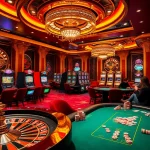 Des joueurs engagés dans un casino en ligne Français dynamique, mettant en vedette une roulette et une table de poker.