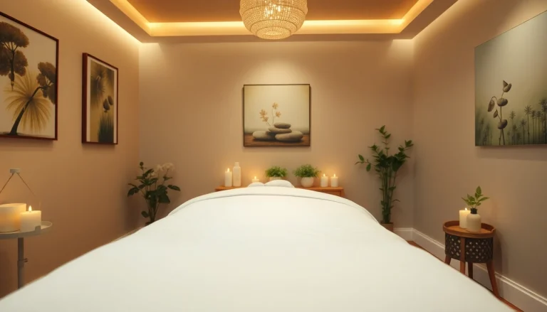 편안한 장식, 아늑한 분위기, 에센셜 오일이 있는 마사지 치료실.