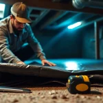 Vapor Barrier Installation in progress, showcasing a contractor expertly laying down materials.