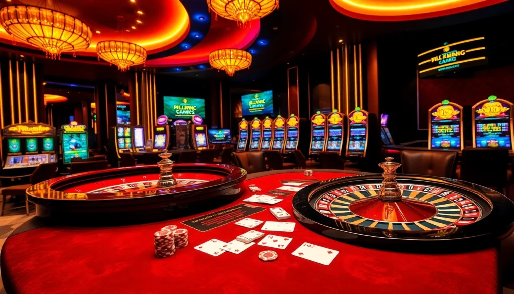 Experience thrilling gameplay at KJC featuring poker chips and a vibrant casino atmosphere.