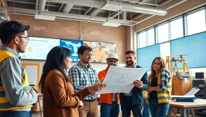 Participants engaged in construction training, focusing on safety and skills in a bright classroom.