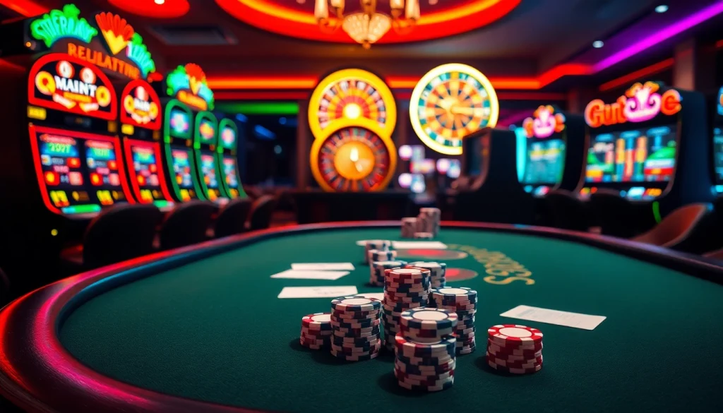 Scène engageante avec des jetons de poker et des cartes dans un casino en ligne fiable soulignant l'excitation et le professionnalisme.
