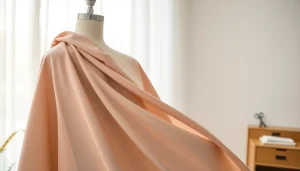 Zachte stof voor kleding met elegante draping op een paspop in een stijlvolle studio.