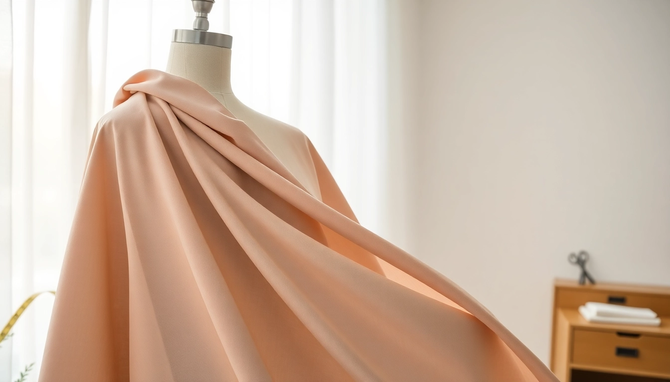 Zachte stof voor kleding met elegante draping op een paspop in een stijlvolle studio.